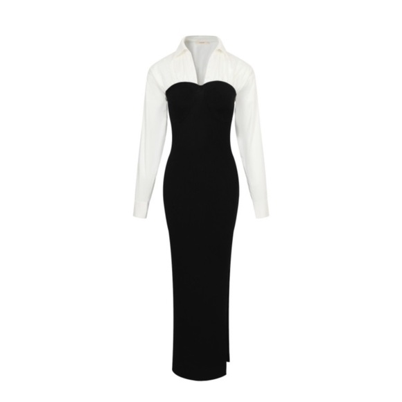 RIVIR Dresses & Skirts - Two-Tone Black & White Long Sleeve Column Dress